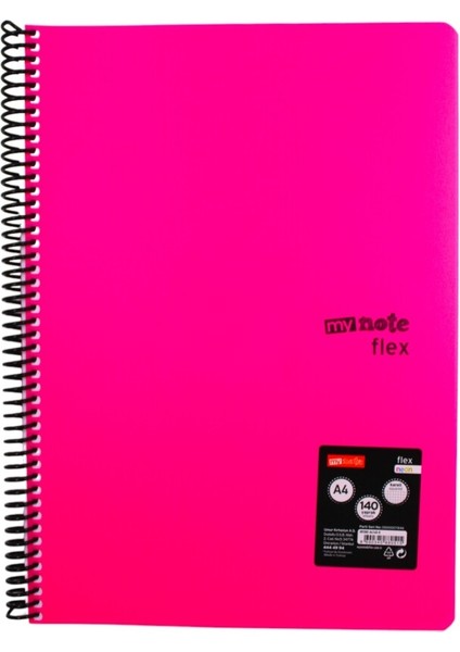 Flex A4 140 Yaprak Kareli Spiralli Plastik Kapak Defter