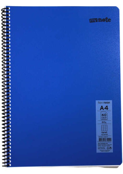 Flex A4 60 Yaprak Kareli Spiralli Plastik Neon Kapak Defter