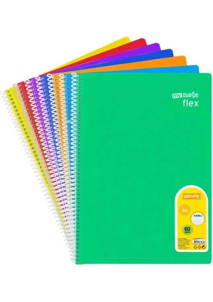 Flex A4 60 Yaprak Kareli Spiralli Plastik Neon Kapak Defter