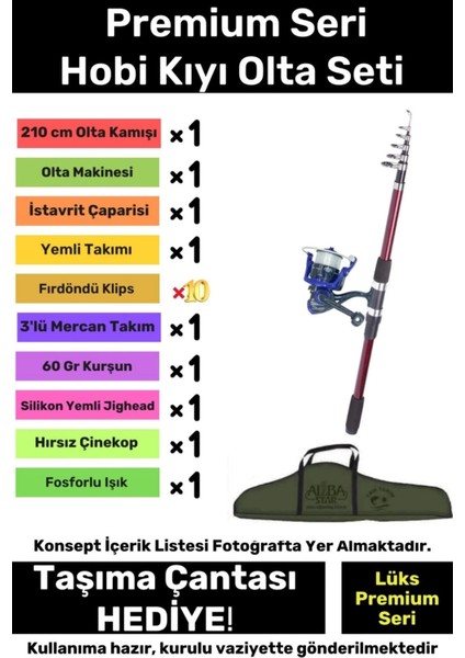 Tam Takım Hobi Kıyı Olta Seti Özel Üretim Şık Taşıma Çantalı Hazır Kurulu - 360CM Kamış Hediyeli