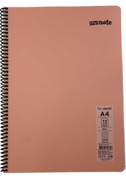 Mynote Flex A4 72 Yaprak Kareli Spiralli Plastik Kapak Defter Pastel