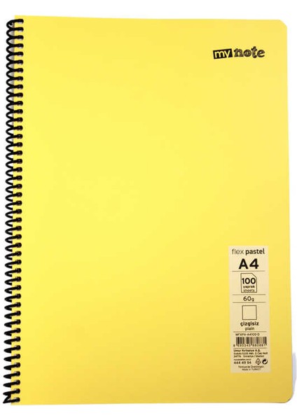 Flex A4 100 Yaprak Çizgisiz Spiralli Plastik Pastel Kapak Defter
