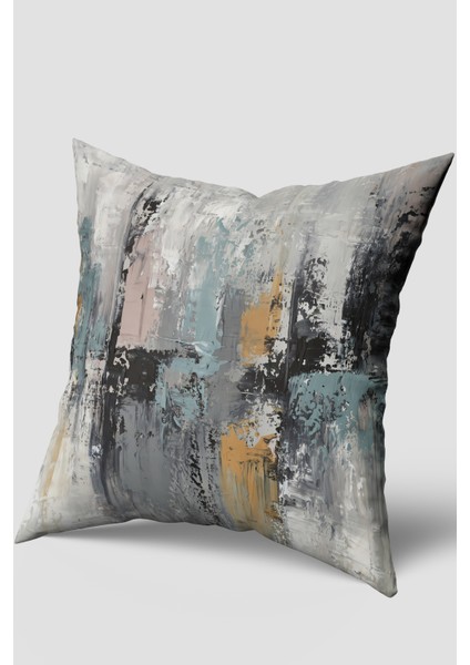 Gri Soyut Desenli Kırlent Kılıfı