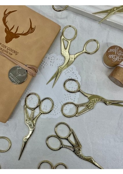 Kuş Desenli Metal Gold Renk Makas/söz Nişan Makası/kesme Makası
