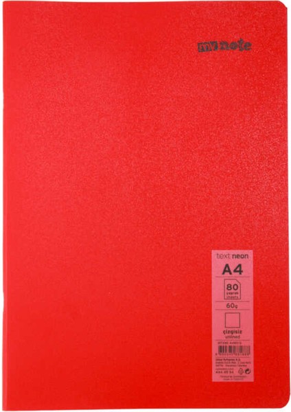 Text Neon A4 80 Yaprak Çizgisiz Plastik Kapak Defter