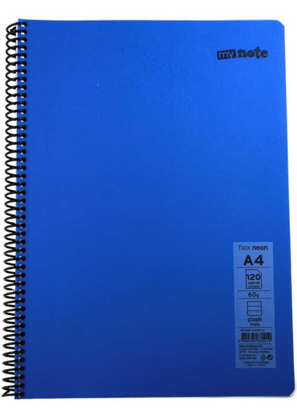 Flex A4 120 Yaprak Çizgili Spiralli Plastik Neon Kapak Defter