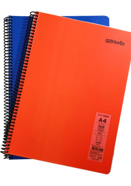 Flex A4 120 Yaprak Çizgili Spiralli Plastik Neon Kapak Defter