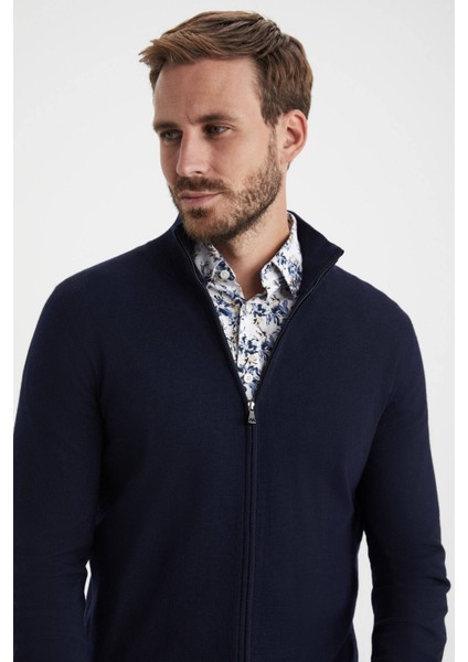 Extrafine Merino Fermuarlı Lacivert Triko Hırka modelleri