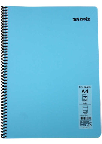 Mynote Flex A4 72 Yaprak Çizgili Spiralli Plastik Kapak Defter Pastel
