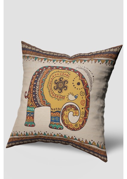 Kahverengi Afrika Etnik Fil Figürlü Kırlent Kılıfı