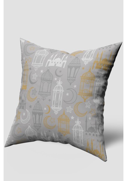 Gri Sarı Ramazan Temalı Kırlent Kılıfı