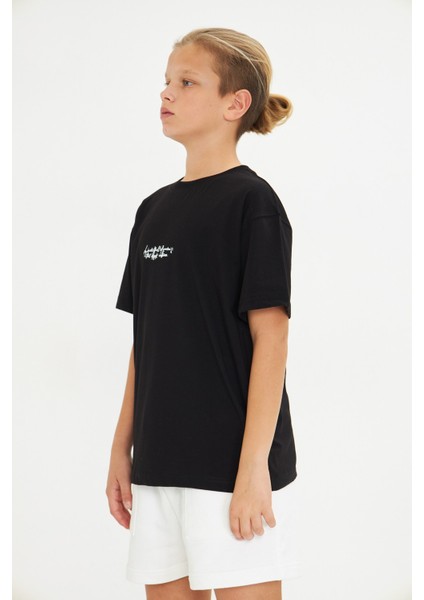 Arka Baskılı Minimalist Yüz Desenli %100 Pamuk Beyaz Oversize Unisex Çocuk Tişört fırsatları