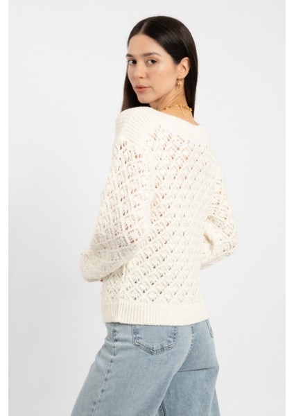 Rtd&vld Kadın Vita S-145 Pearl Kayık Yaka Incili Ajurlu Triko Kazak Ekru fiyatları