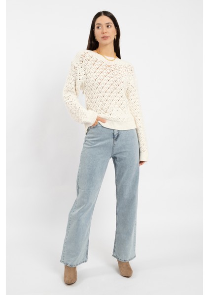Rtd&vld Kadın Vita S-145 Pearl Kayık Yaka Incili Ajurlu Triko Kazak Ekru modelleri
