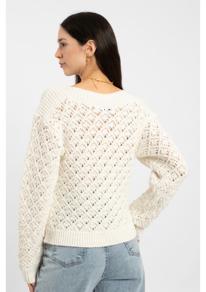 Rtd&vld Kadın Vita S-145 Pearl Kayık Yaka Incili Ajurlu Triko Kazak Ekru indirimleri
