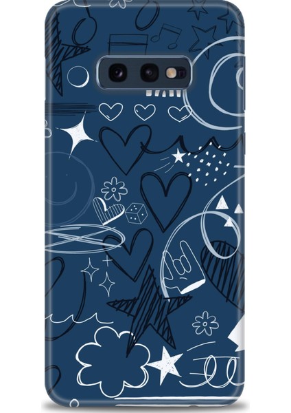Samsung Galaxy S10E Kılıf Hd Baskılı - Notalar ve Kalpler Mavi