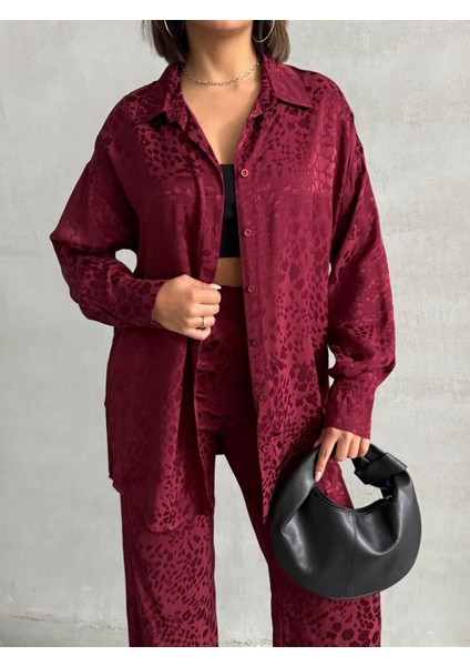 Kadın Leopar Desenli Oversize Saten Takım indirimleri