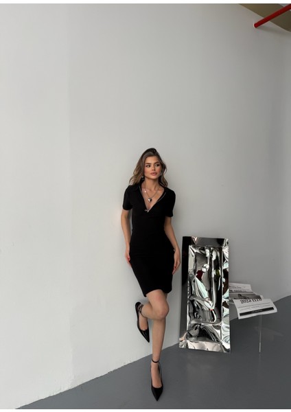 Kadın Fermuarlı Polo Yaka Elbise fiyatları