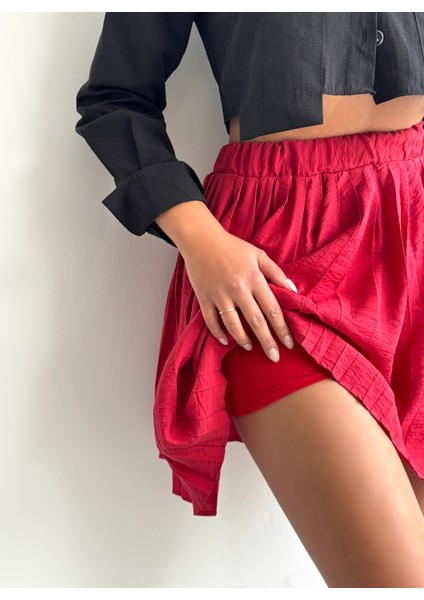Kadın Modal Dokulu Piliseli Şortlu Mini Etek