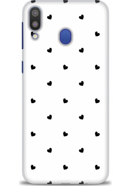 Samsung Galaxy M20 Kılıf Hd Baskılı - Siyah Kalpler