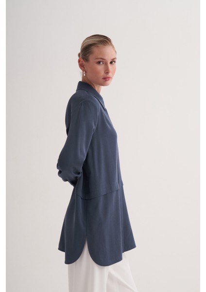 İndigo %100 Liyosel Beli Kesik Detaylı Gömlek fiyatları