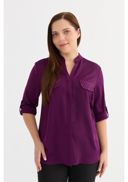 Büyük Beden Hakim Yaka Cebi Taşlı Bluz indirimleri
