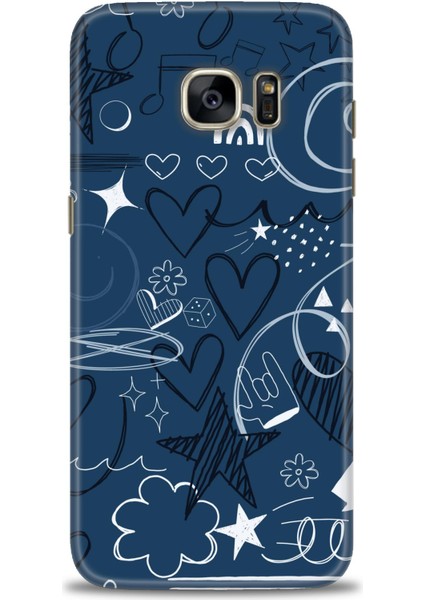 Samsung Galaxy S7 Edge Kılıf Hd Baskılı - Notalar ve Kalpler Mavi