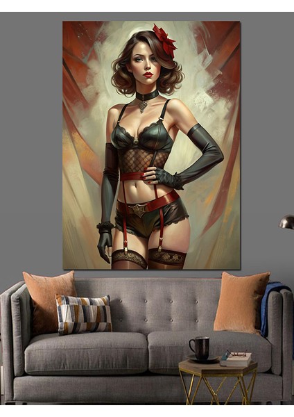 Jartiyerli Pin Up Kızı Dekoratif Kanvas - Mdf Ahşap Tablo modelleri