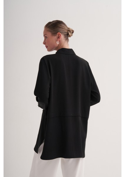 Siyah %100 Liyosel Beli Kesik Detaylı Gömlek fırsatları