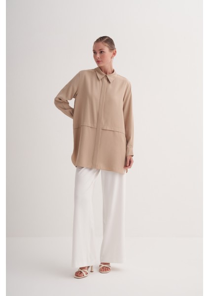 Bej %100 Liyosel Beli Kesik Detaylı Gömlek fiyatları