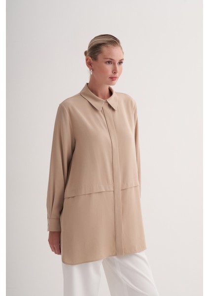 Bej %100 Liyosel Beli Kesik Detaylı Gömlek modelleri