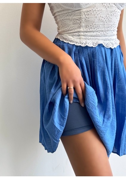 Kadın Modal Dokulu Piliseli Şortlu Mini Etek
