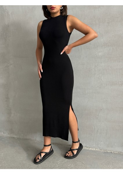 Kadın Yırtmaç Detaylı Kolsuz Soft Touch Esnek Elbise fiyatları