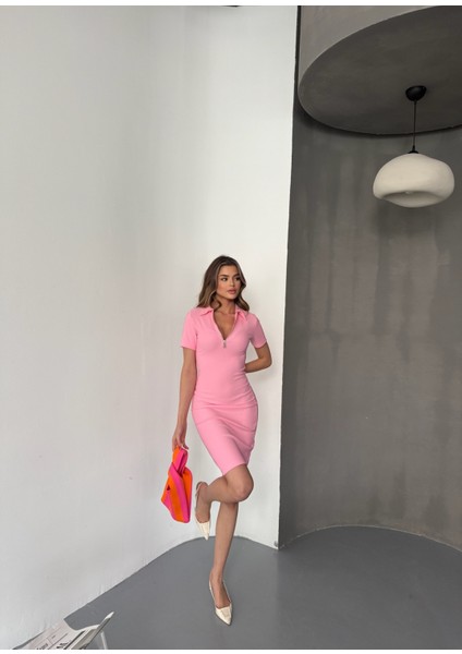 Kadın Fermuarlı Polo Yaka Elbise fiyatları