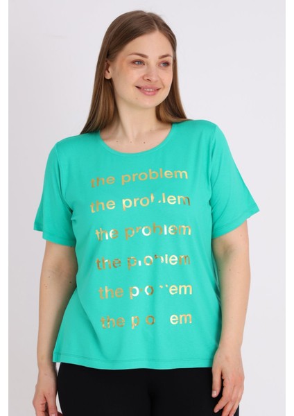 Kadın Yeşil Kısa Kollu Baskılı Büyük Beden T-Shirt fiyatları