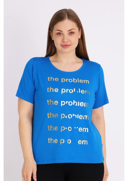 Kadın Büyük Beden Baskılı Kısa Kollu T-Shirt
