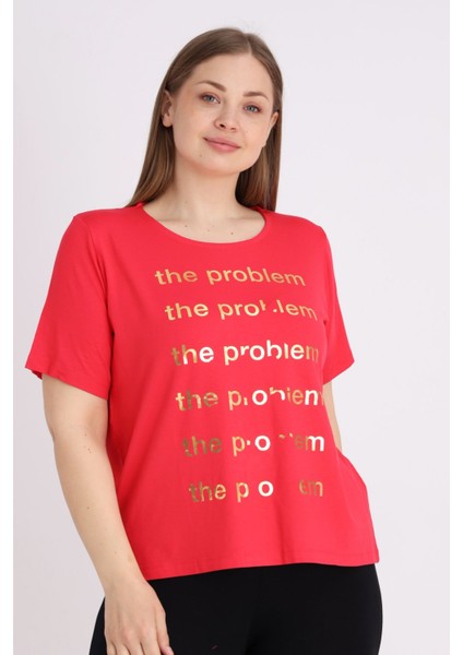 Nar Kısa Kollu Baskılı Kadın Büyük Beden Rahat Kalıp T-Shirt