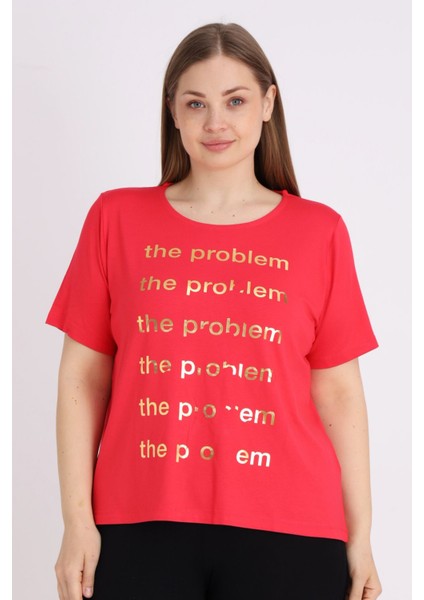 Nar Kısa Kollu Baskılı Kadın Büyük Beden Rahat Kalıp T-Shirt fiyatları