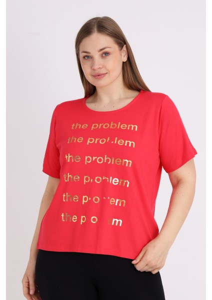 Nar Kısa Kollu Baskılı Kadın Büyük Beden Rahat Kalıp T-Shirt modelleri