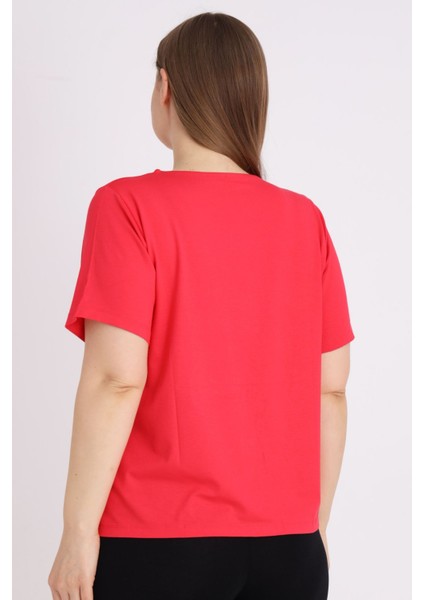 Nar Kısa Kollu Baskılı Kadın Büyük Beden Rahat Kalıp T-Shirt fırsatları