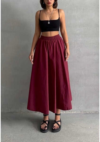 Kadın Beli Lastikli Dokuma Kloş Etek