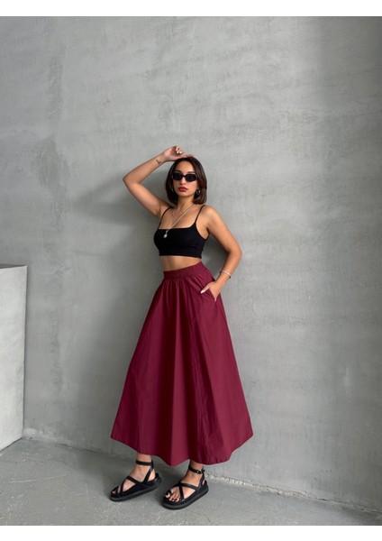 Kadın Beli Lastikli Dokuma Kloş Etek modelleri