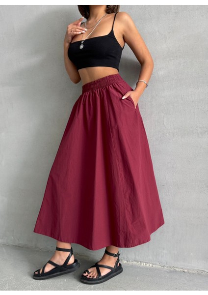 Kadın Beli Lastikli Dokuma Kloş Etek fırsatları