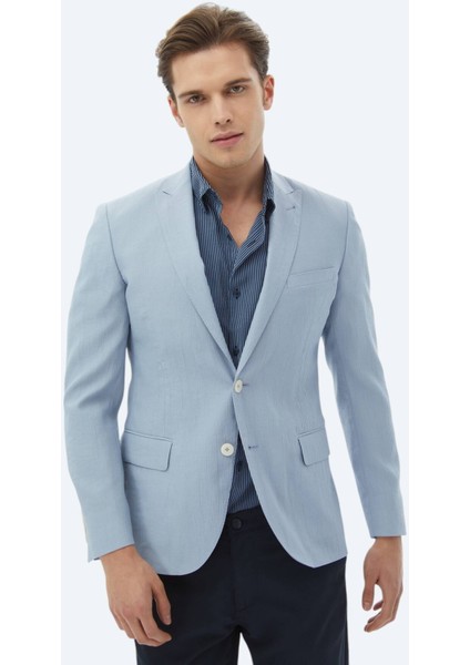 Açık Mavi Düz Slim Fit Ceket