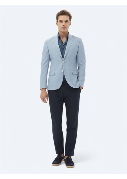 Açık Mavi Düz Slim Fit Ceket