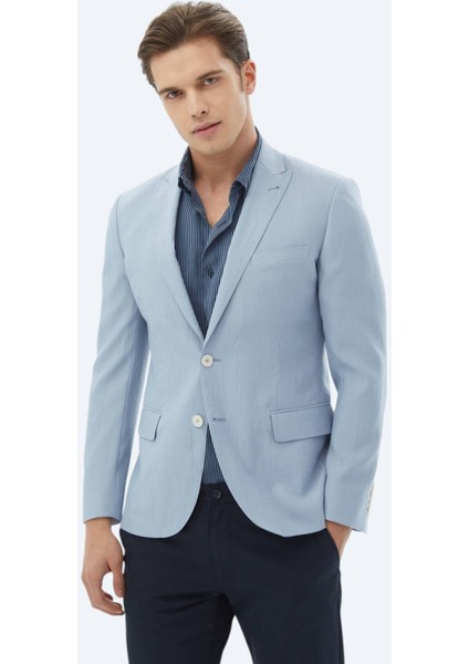 Açık Mavi Düz Slim Fit Ceket