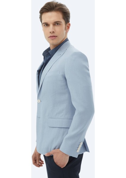 Açık Mavi Düz Slim Fit Ceket