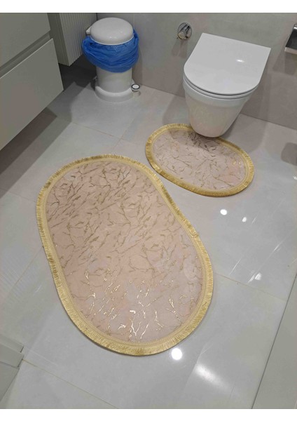 Varaklı Bambu Saçaklı Peluş 2 Li Klozet Takımı Ölçüleri 60×100_40 x 60