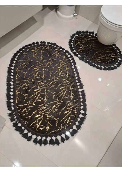 Varaklı Bambu Saçaklı Peluş 2 Li Klozet Takımı Ölçüleri 60×100_40 x 60 fiyatları