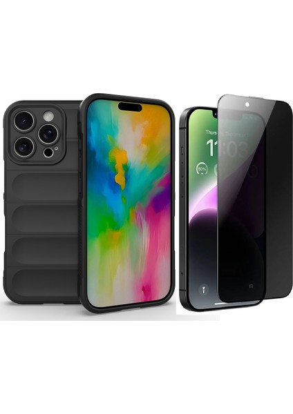 iPhone 16 Pro Kılıf Esnek TPU Oyuklu Arka Yüzey Tasarımlı Zore Etnik Silikon Kapak + Hayalet Ekran Koruyucu